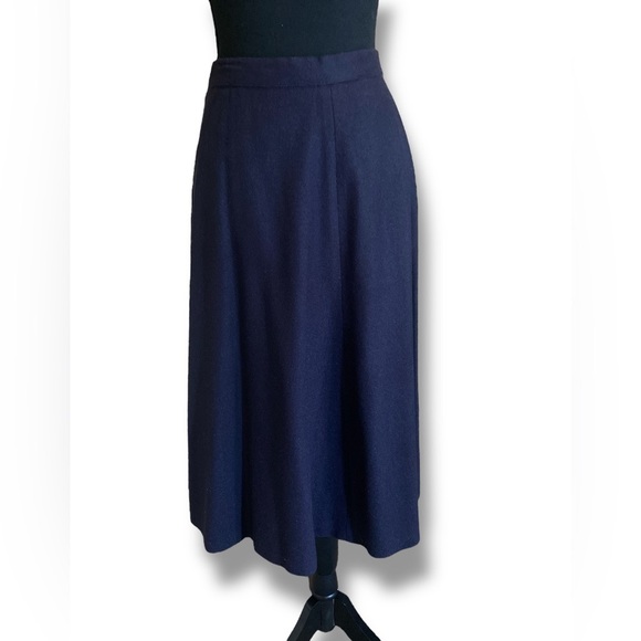 Peck & Peck Wool Flare Maxi Skirt Size 0 Navy Blue Chic Balletcore Quiet Luxury - Picture 3 of 13